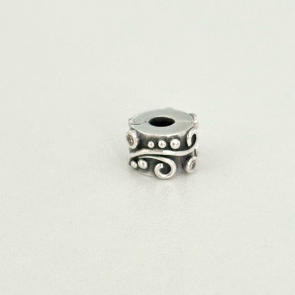 Pandora Sterling Silver Champagne CZ Tendril Clip Rare Retired Bead Charm - Picture 3 of 6